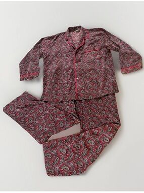 VTG Victoria's Secret Silk Pajama Set L XL Paisley 1 London Pre Gold label
